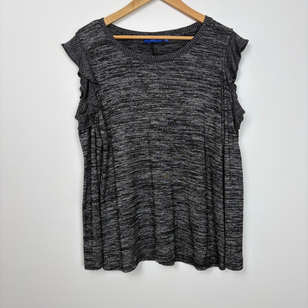 APT 9 Womens Cold Shoulder Ruffle Sleeve Marled Knit Top Size Large Gray Stretch